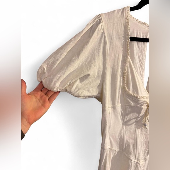 Maeve Anthropologie Puff-Sleeve Corset Linen Midi Dress - White Size Large - Picture 9 of 16